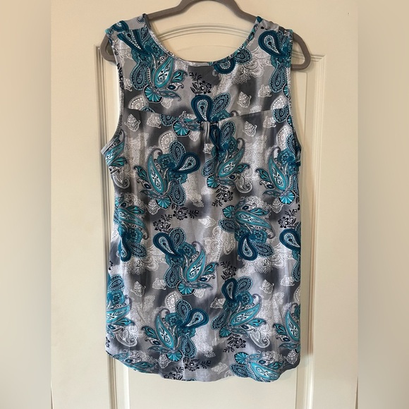 Youtalla by Amazon Rayon Spandex Turquoise White Flowy Blouse XL - Picture 3 of 12